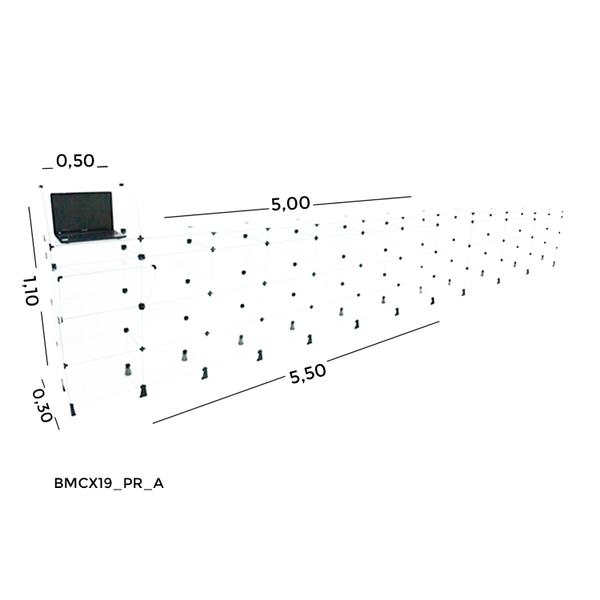 Imagem de Balcão de Vidro Caixa - C/ Conectivo Preto MOD.50 - 5,50 x 1,10 x 0,30m