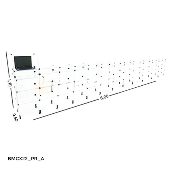 Imagem de Balcão de Vidro Caixa - C/ Conectivo Preto MOD.50 - 6,00 x 1,10 x 0,40m