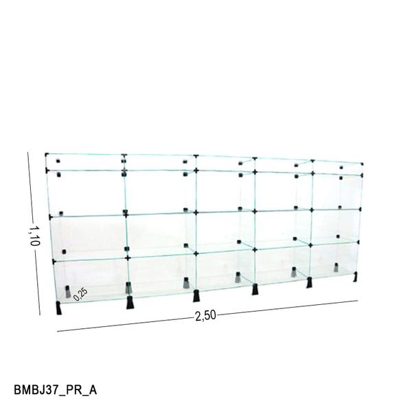 Imagem de Balcão de Vidro com Porta Bijuteria - C/ Conectivo Preto -  MOD.50 - 2,50 x 1,10 x 0,25m