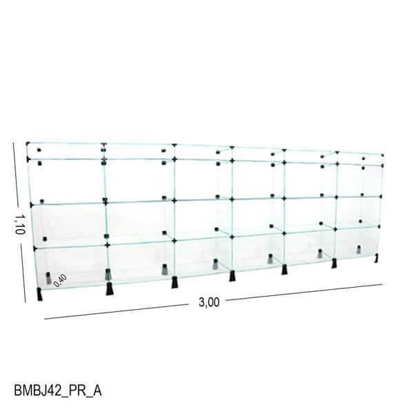 Imagem de Balcão de Vidro com Porta Bijuteria - C/ Conectivo Preto -  MOD.50 - 3,00 x 1,10 x 0,40m