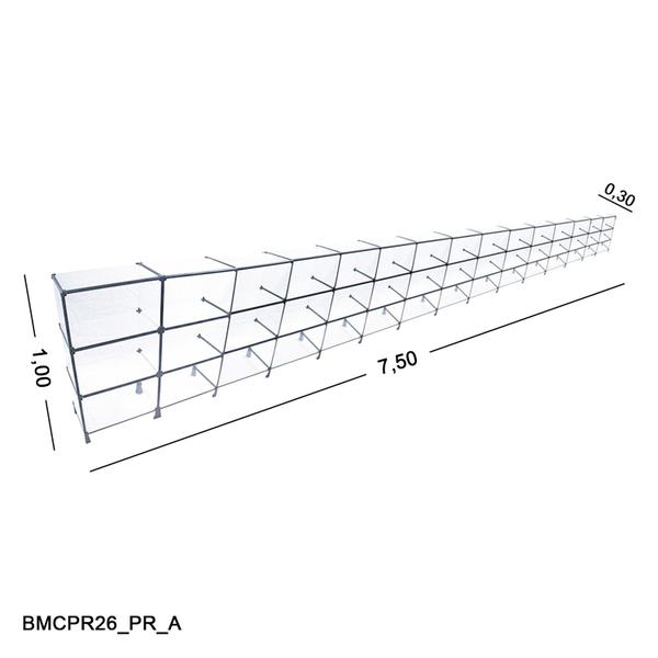 Imagem de Balcão de Vidro com Veda Pó - C/ Conectivo Preto MOD.50 - 7,50 x 1,00 x 0,30m