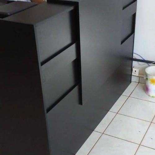 Imagem de Balcão em L Recepção Caixa 126cm Preto Alto Padrão Mod 1.1