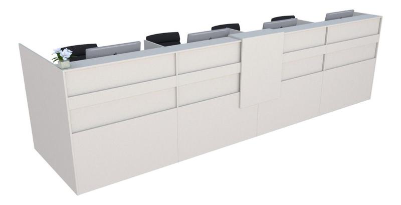 Balcão em L Recepção Caixa 438cm Branco - Linha Premium 1.1 - Marcenaria Online Imagem de Balcão em L Recepção Caixa 438cm Branco - Linha Premium 1.1