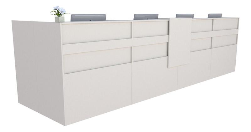 Balcão em L Recepção Caixa 438cm Branco - Linha Premium 1.1 - Marcenaria Online Imagem de Balcão em L Recepção Caixa 438cm Branco - Linha Premium 1.1
