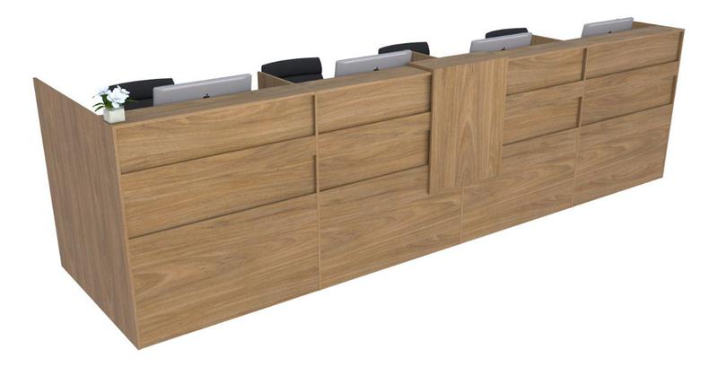 Balcão em L Recepção Caixa 491cm Freijó Syncro - Premium 1.1 - Marcenaria Online Imagem de Balcão em L Recepção Caixa 491cm Freijó Syncro - Premium 1.1
