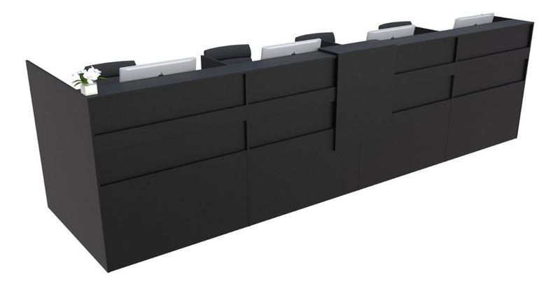 Balcão em L Recepção Caixa 566cm Preto - Linha Premium - 1.1 - Marcenaria Online Imagem de Balcão em L Recepção Caixa 566cm Preto - Linha Premium - 1.1