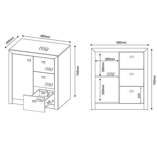 Imagem de Balcão Escritório 1 Porta 3 Gavetas 68x74,5x46,5 cm Branco