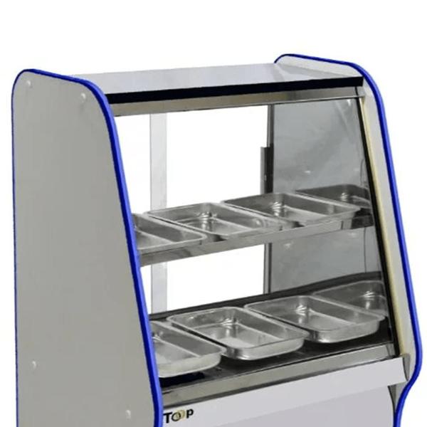 Imagem de Balcão Estufa para Salgados VST-070 Azul Toop  - Estrutura Branca c/ Friso Azul 0.80m 6 Bandejas Aço Inox  45 a 95C - Ormifrio