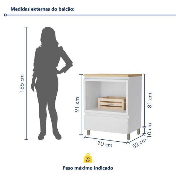 Imagem de Balcão Forno 1 Gaveta Com Caixa Organizadora 70Cm  100% Mdf Rainha