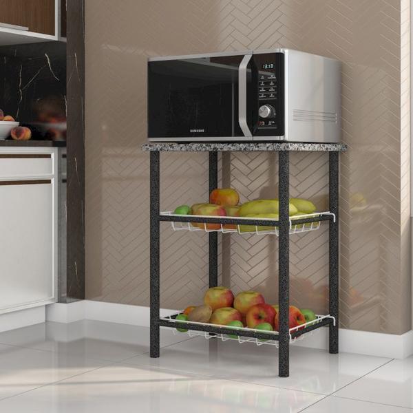 Balcão Fruteira Cris 3 Prateleiras Cromo Preto - Artefamol Imagem de Balcão Fruteira Cris 3 Prateleiras Cromo Preto - Artefamol
