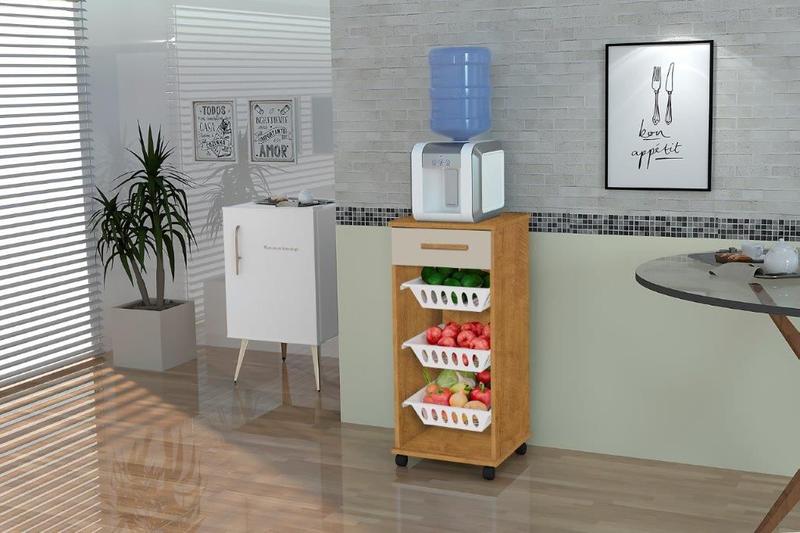 Balcão Fruteira TU Com Rodízios Cor Ipê / Off White - SM Imagem de Balcão Fruteira TU Com Rodízios Cor Ipê / Off White