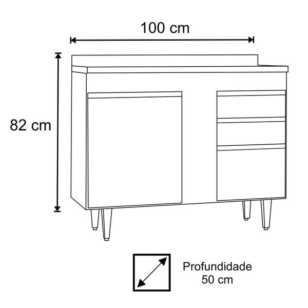 Imagem de Balcão Gabinete 100cm com Tampo 2 Portas Luziania Preto/Cinza - Lumil