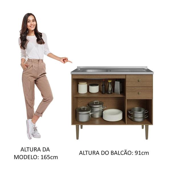 Imagem de Balcão Gabinete 3 Portas 2 Gavetas Rustic/Preto Gourmet Madesa