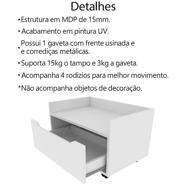 Imagem de Balcao Gabinete 60 cm 1 Gaveta e 4 Rodizios BN3647 Branco Tecno Mobili