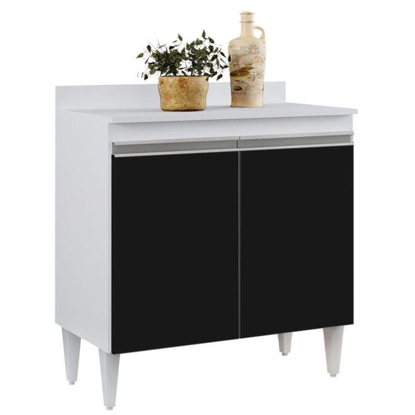 Imagem de Balcão Gabinete 80cm 2 Portas Hawai Branco preto