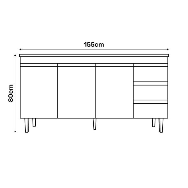 Imagem de Balcão Gabinete Andréia de Pia 160cm Sem Tampo 3 Portas Preto - Desk Design