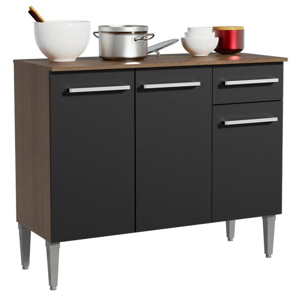 Balcão Gabinete Armário de Cozinha 3 Portas e 1 Gaveta Rustic/Preto Emilly Madesa Balcão Gabinete Armário de Cozinha 3 Portas e 1 Gaveta Rustic/Preto Emilly Madesa