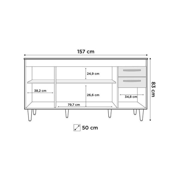 Imagem de Balcão Gabinete Áustria com Pia Inox 160cm 4 Portas Branco/Castanho - Lumil Móveis