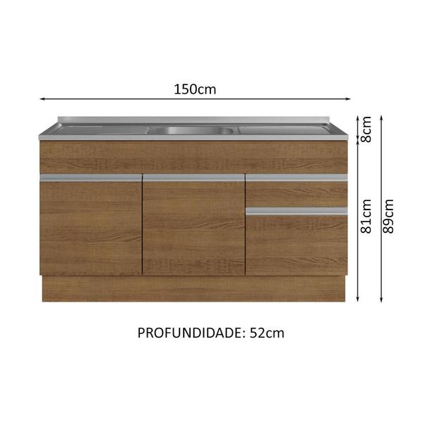 Imagem de Balcão Gabinete com Pia 150 cm 2 Portas 2 Gavetas Glamy Madesa R