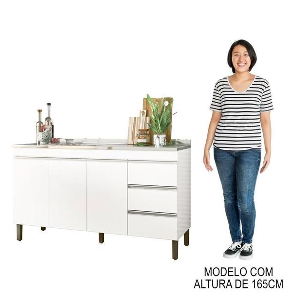 Imagem de Balcão Gabinete Com Pia 150cm 3 Portas Karen P14 Branco - Mpozenato