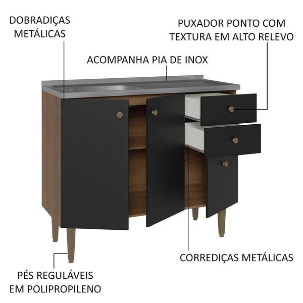 Imagem de Balcão Gabinete com Pia 3 Portas e 2 Gavetas 105cm Gourmet Madesa