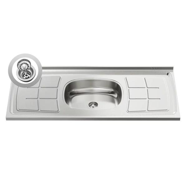 Imagem de Balcão Gabinete Com Pia Inox 100cm 2 Portas 2 Gavetas Luziania Branco/Preto - Lumil