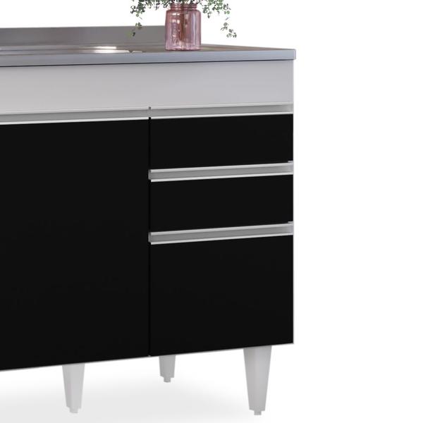 Imagem de Balcão Gabinete com Pia Inox 120cm Michigan Branco/Preto - Lumil