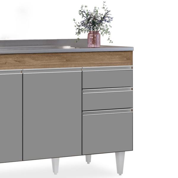 Imagem de Balcão Gabinete com Pia Inox 120cm Michigan Castanho/Cinza - Lumil