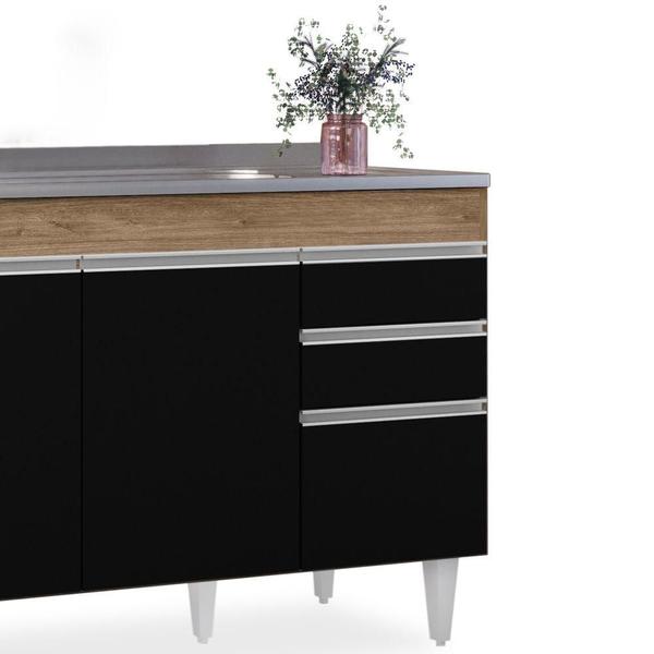 Imagem de Balcão Gabinete Com Pia Inox 120cm Michigan Castanho/preto - Lumil