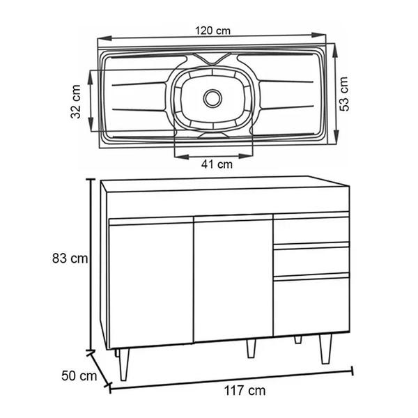 Imagem de Balcão Gabinete Com Pia Inox 120cm Michigan Preto/cinza - Lumil