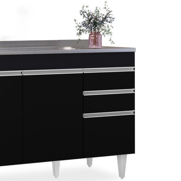 Imagem de Balcão Gabinete com Pia Inox 120cm Michigan Preto - Lumil