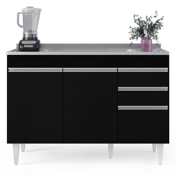 Imagem de Balcão Gabinete com Pia Inox 120cm Michigan Preto - Lumil