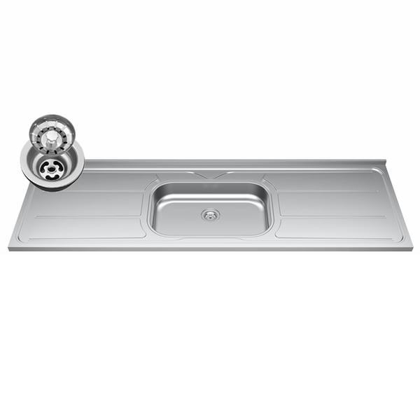 Imagem de Balcão Gabinete com Pia Inox 150cm 3 Portas 1 Gaveta Dakota Branco/Preto - Lumil