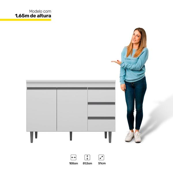 Imagem de Balcão Gabinete Cozinha Andréia 100cm Com Tampo 2 Portas Branco - Desk Design