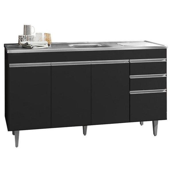 Balcão Gabinete De Cozinha Para Pia 160cm sem Tampo 3 Portas 3 Gavetas Andréia Preto - AJL... Balcão Gabinete De Cozinha Para Pia 160cm sem Tampo 3 Portas 3 Gavetas Andréia Preto - AJL...