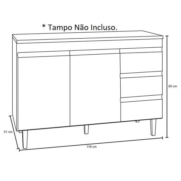 Imagem de Balcão Gabinete  De Cozinha Para Pia Sem tampo 120cm 2 Portas 3 Gavetas Andréia Preto