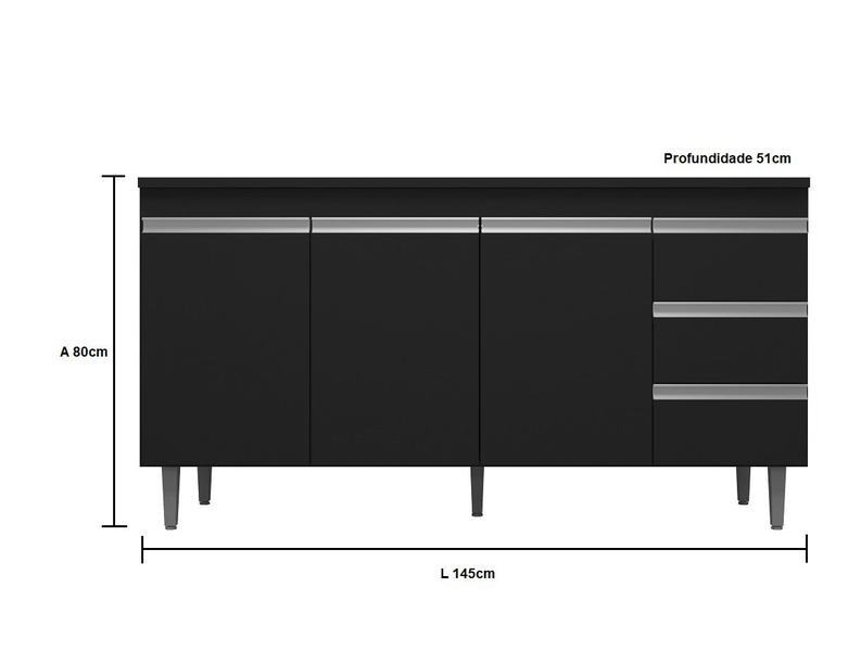 Imagem de Balcão Gabinete de Pia Andréia 150cm Preto S/ Tampo - AJL Móveis