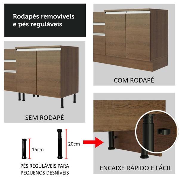 Imagem de Balcão Gabinete de Pia Armário de Cozinha 120 x 60 cm 1 Porta 2 Gavetas Rustic (Com Tampo) Glamy Madesa