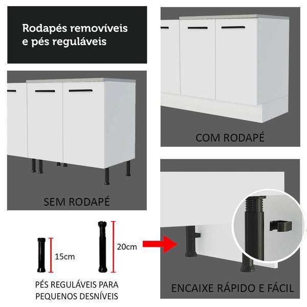 Imagem de Balcão Gabinete de Pia Cozinha 120 x 60 cm 1 Porta 2 Gavetas Branco (Sem Tampo) Agata Madesa