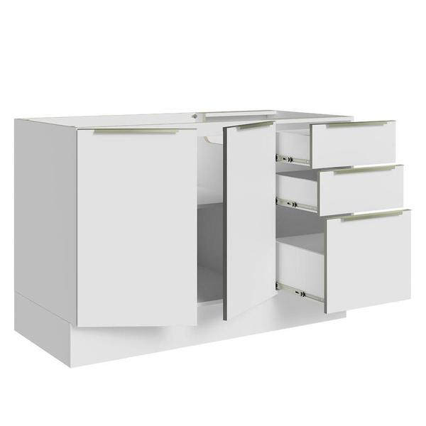 Imagem de Balcão Gabinete de Pia Madesa Lux 120 cm 2 Portas 3 Gavetas (Sem Tampo) - Branco/Branco Veludo