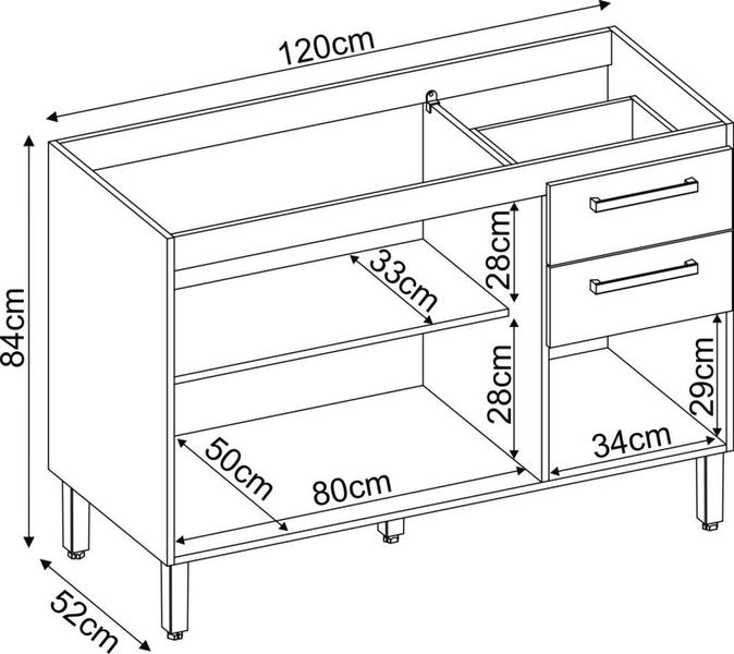 Imagem de Balcão Gabinete de Pia Miss 120cm Amendola/Branco S/ Tampo