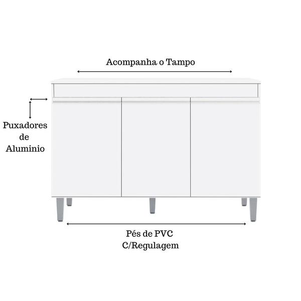 Imagem de Balcão Gabinete Manu 120cm 3 Portas C/Tampo - Ajl Móveis