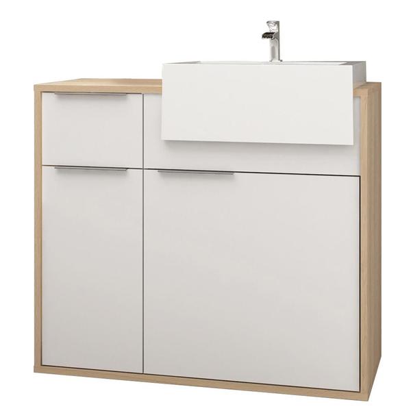 Imagem de Balcão Gabinete Para Banheiro 80cm 01 Porta E 02 Gavetas Com Cuba Jazz B06 Faia Branco - Lyam Decor