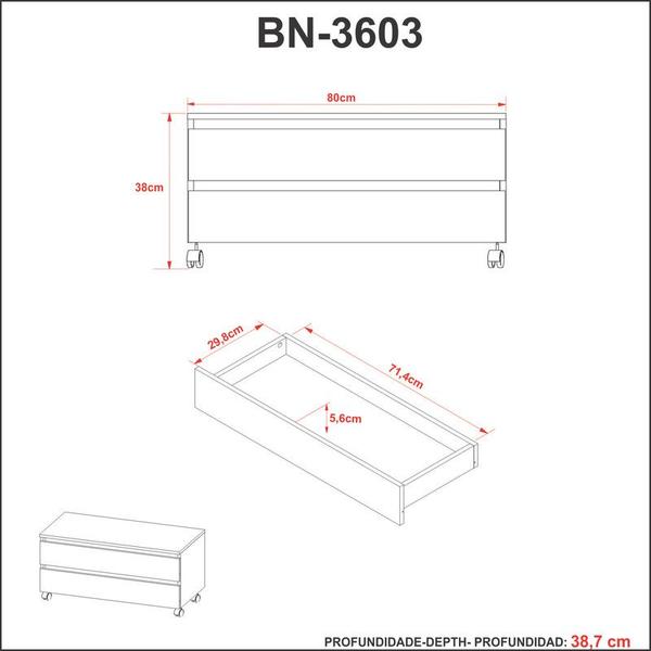 Imagem de Balcão Gabinete para Banheiro 80cm com Rodízio e 2 Gavetas BN3603 Branco