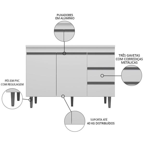 Imagem de Balcão Gabinete Para Pia 100cm com Tampo 2 Portas Andréia Branco - AJL Móveis