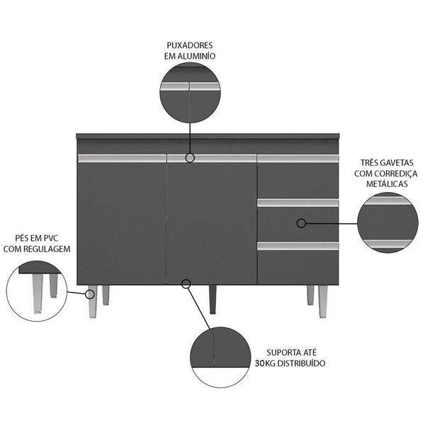 Imagem de Balcão Gabinete Para Pia 120cm 2 Portas Andréia Cinza - Ajl Móveis