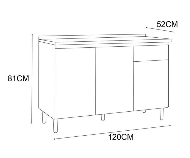 Imagem de Balcão Gabinete para Pia 120cm 3 Portas 1 Gaveta Branco