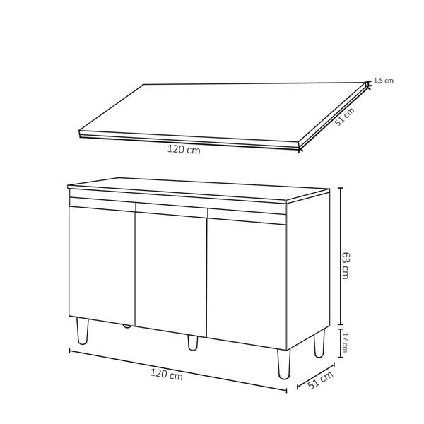 Imagem de Balcão Gabinete Para Pia 120cm 3 Portas Com Tampo Manu Cinza - AJL Móveis