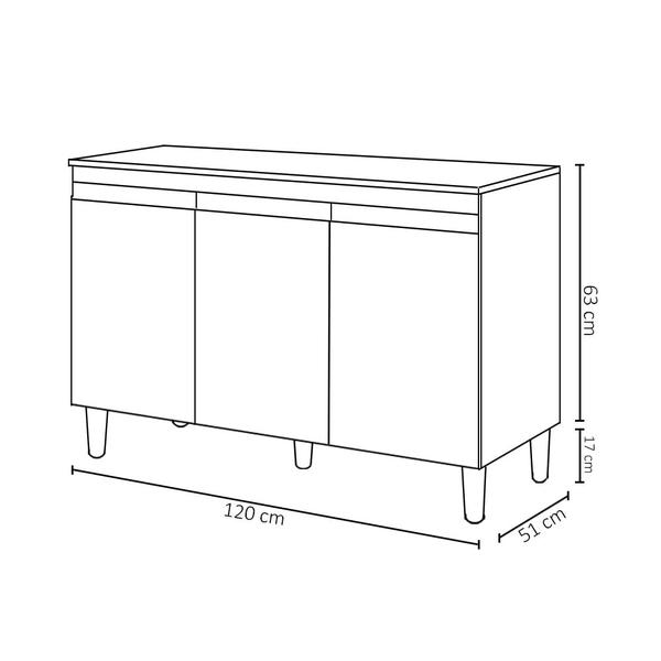 Imagem de Balcão Gabinete Para Pia 120cm 3 Portas Sem Tampo Manu Cinza - AJL Móveis