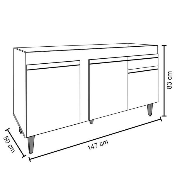 Imagem de Balcão Gabinete Para Pia 150cm Sem Tampo 3 Portas 1 Gaveta Dakota Preto - Lumil